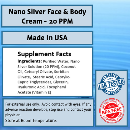 Nano Silver Face & Body Cream | 20 PPM | Hyaluronic Acid + Vitamin E