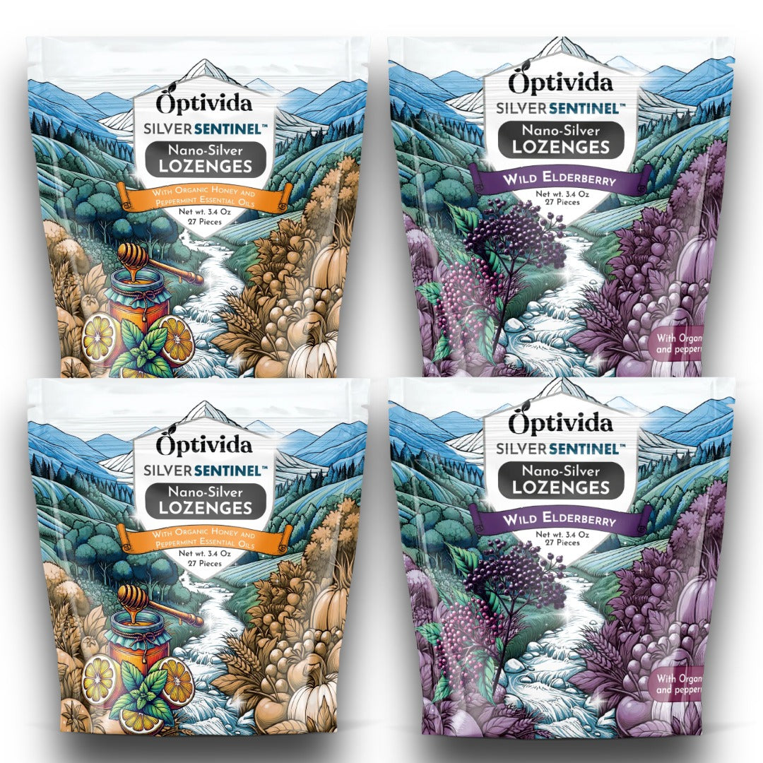 Optivida Silver Lozenges Variety Pack | 2 Elderberry/Mint + 2 Honey/Peppermint | 27 Pieces Each
