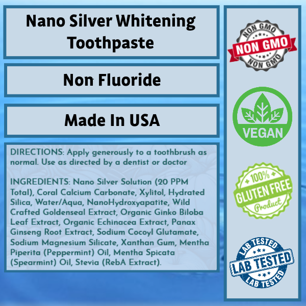 Optivida Nano Silver Whitening Toothpaste label with directions and full ingredient list