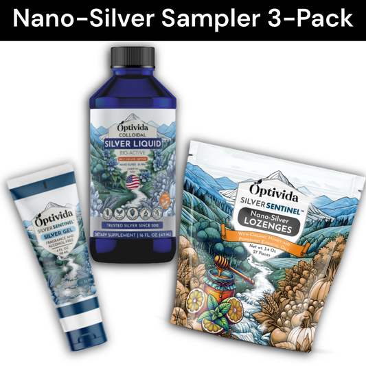 Optivida Nano Silver Sampler | 1 Liquid + 1 Gel + 1 Lozenge Box