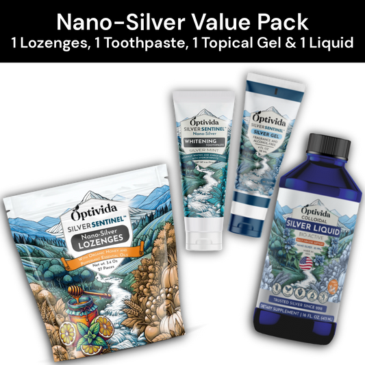 Optivida Nano Silver Sampler 4 Pack | Liquid, Gel, Toothpaste