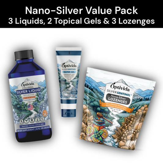 Optivida Nano Silver 3-2-3 Pack | 3 Liquid + 2 Gel + 3 Lozenge