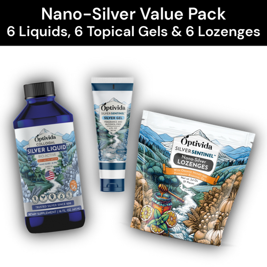 Optivida Nano Silver 6 Pack | 6 Liquid + 6 Gel + 6 Lozenge